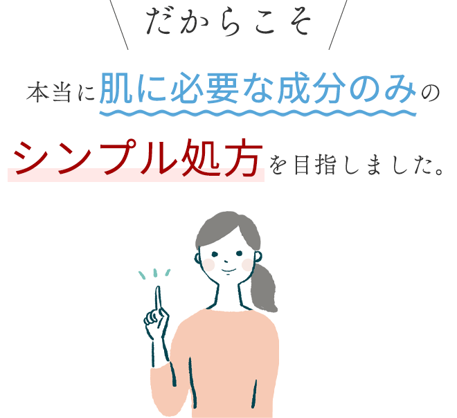 だからこそ、本当に肌に必要な成分のみのシンプル処方を目指しました。