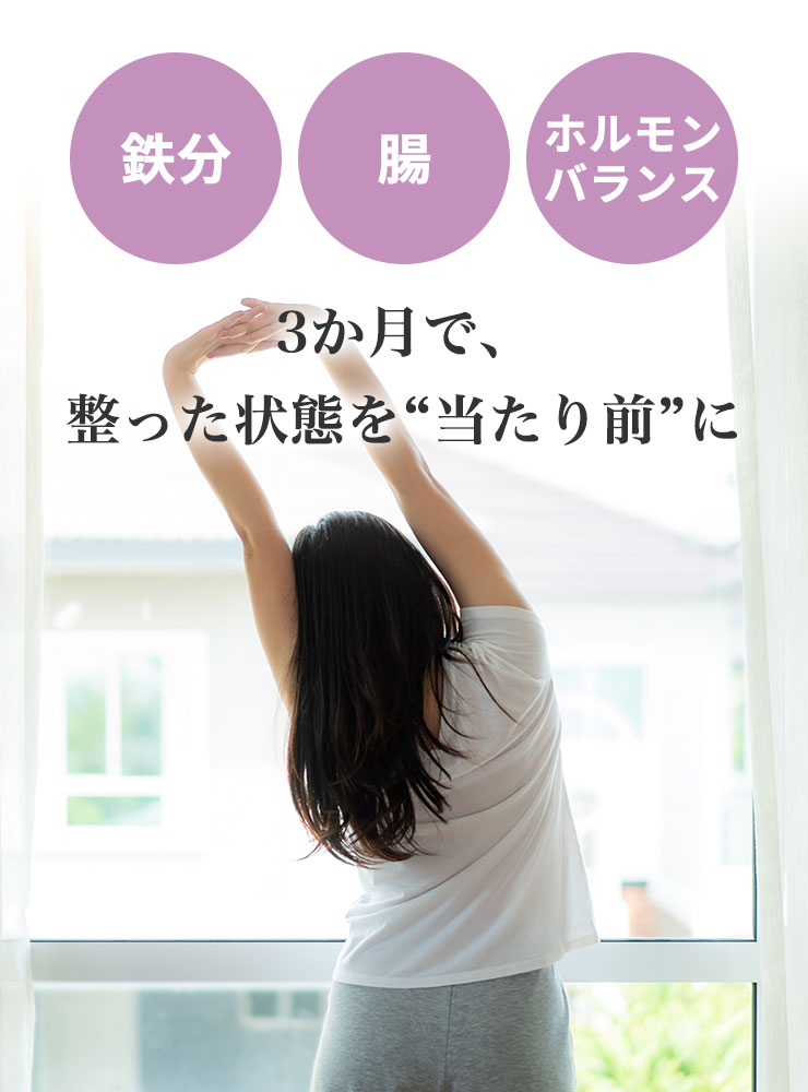 鉄分・腸・ホルモンバランス
	3か月で、整った状態を“当たり前”に